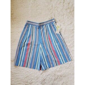VTG NWT Liz Sport Women's Striped Side Buttons Mom Shorts Bermuda Sz 10 Elastic